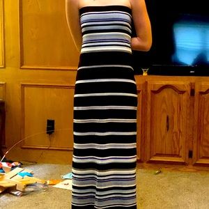 WHBM striped maxi dress/skirt green blue black white EUC size small